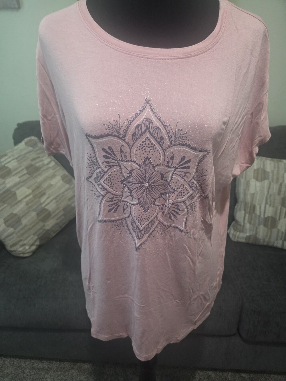 GAIAM Pink Short Sleeve Tee with Floral Mandala Graphic